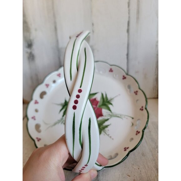 Portugal tray ceramic poinsettia red flower home decor xmas carrying plate - Picture 5 of 6